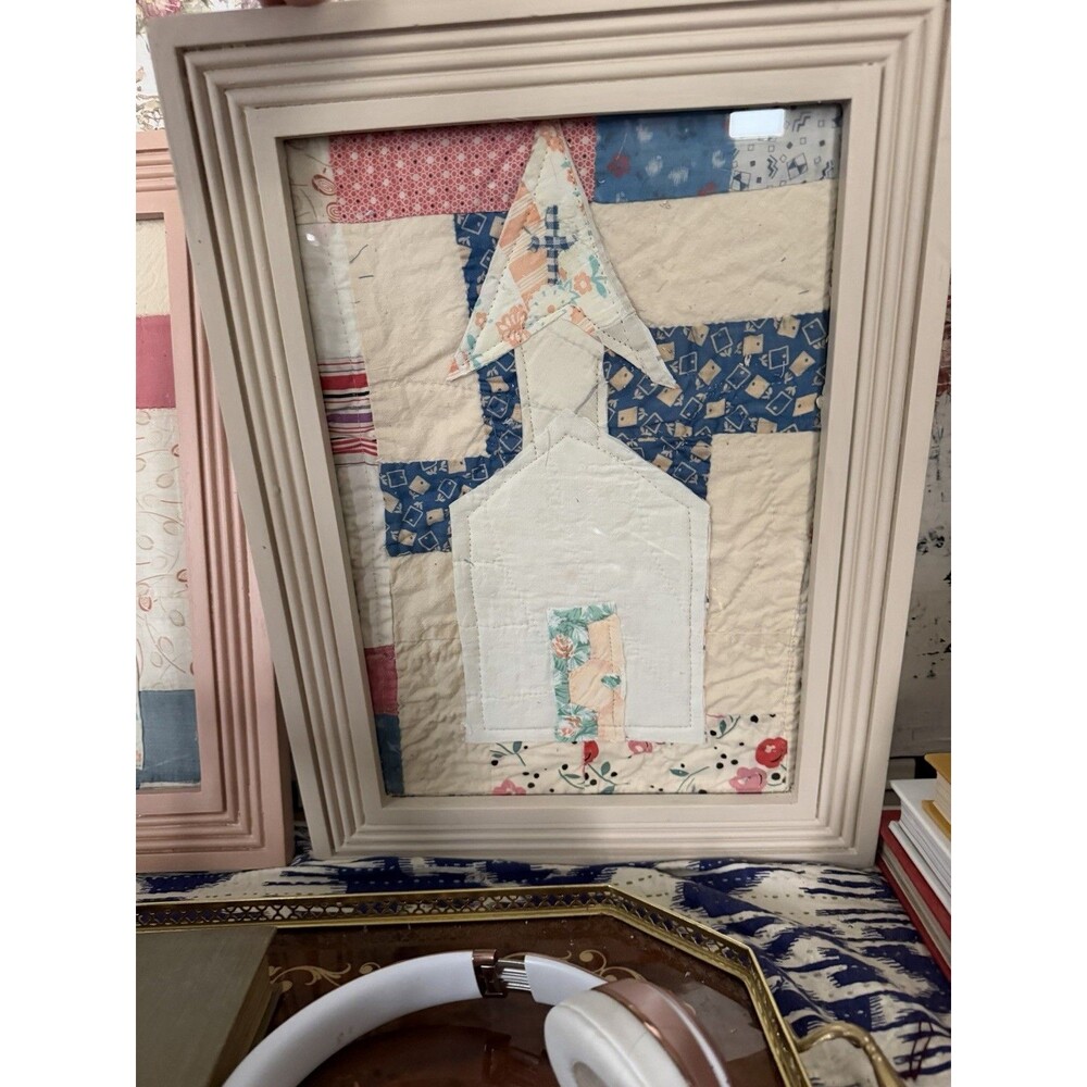 Framed Vintage Quilt Church Wall Art – Handmade One of a Kind